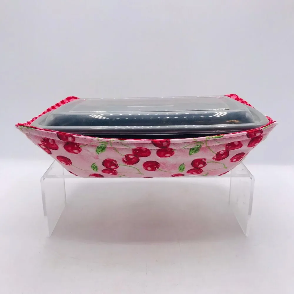 Reversible Microwave Cozie For Takeout Containers Cottage Core Cherry Fabric